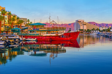 The ships and yachts in marina at dusk, Eilat, Israel