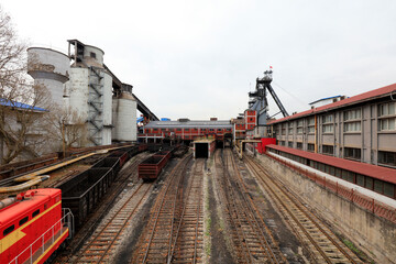 Coal train running on railway, Tangshan, China