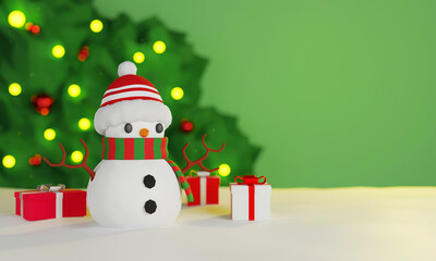 Snowman and gift boxes, snow winter Holidays 3d render 3d illustration.