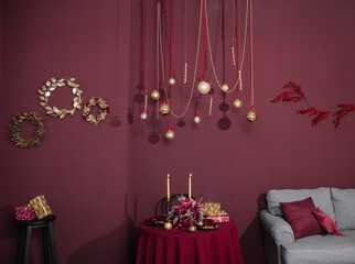 christmas holiday home decor burgundy style gold