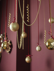Fototapeta na wymiar christmas holiday home decor burgundy style gold