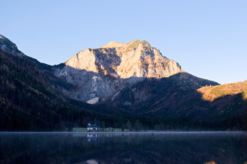 lake in winter, vorderer langbathsee in upper austria