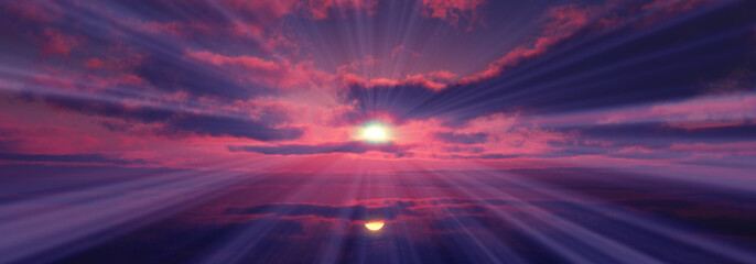 sunset calmly sea sun ray 3d render