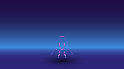 Neon garland light bulb symbol on a gradient blue background. The isolated symbol is located in the bottom center. Gradient blue with light blue skyline