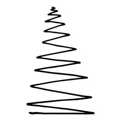 Vector illustration. Christmas tree made by curved line isolated on white. Holiday Сhristmas decoration design element. Hand drawn fir doodle clipart. For collage, card, poster, banner, gift wrapping.