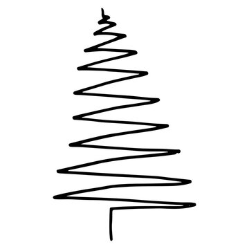 Vector illustration. Christmas tree made by curved line isolated on white. Holiday Сhristmas decoration design element. Hand drawn fir doodle clipart. For collage, card, poster, banner, gift wrapping.
