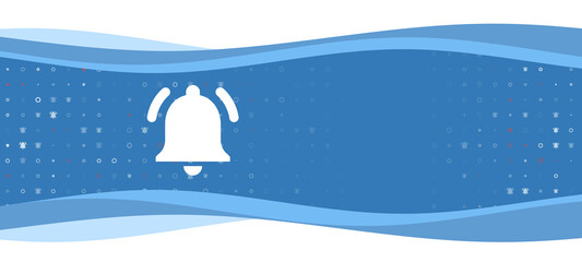 Blue wavy banner with a white bell symbol on the left. On the background there are small white shapes, some are highlighted in red. There is an empty space for text on the right side