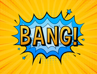 Comic speech bubbles with text Bang. Vintage cartoon illustration. Symbol, sticker tag, special offer label, advertising badge. Vector stock illustration.