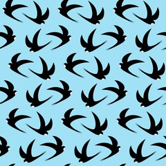 Swift bird seamless vector pattern on blue background #2