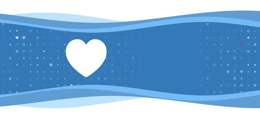 Blue wavy banner with a white heart symbol on the left. On the background there are small white shapes, some are highlighted in red. There is an empty space for text on the right side