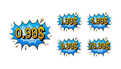 Discount sticker. Template with 99 only. Vector template design. Sale, price tag. Sale banner badge. Special offer price sign. Vector stock illustration.