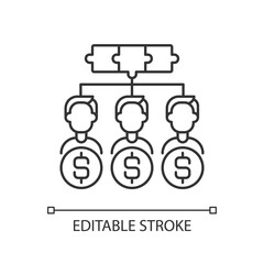 Shareholders linear icon. Corporation that owns shares of share capital of public corporation. Thin line customizable illustration. Contour symbol. Vector isolated outline drawing. Editable stroke