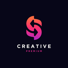 Letter S logo with arrow. Letter S logo template, moving letter S logo