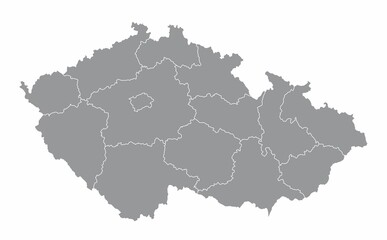 The Czech Republic isolated map divided in regions