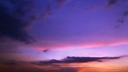 sunset in the clouds turns purple