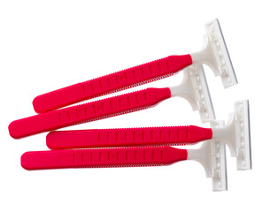 Set of disposable shaver razors isolated on white background