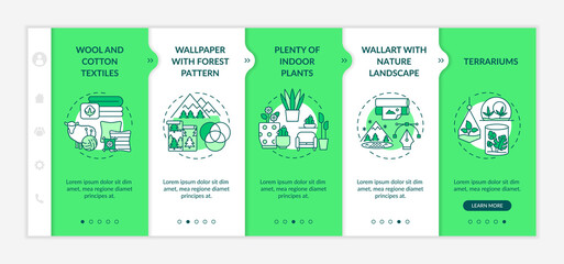 Healthy living space onboarding vector template. Biophilic design. Plenty of indoor plants. Responsive mobile website with icons. Webpage walkthrough step screens. RGB color concept