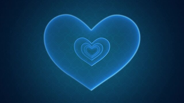 Blue glossy hearts concept motion background. Abstract Valentines Day greeting card motion design. Seamless looping. Video animation Ultra HD 4K 2160x3840. Great for social media kiss post.
