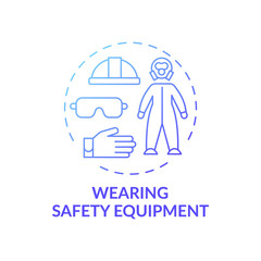 Wearing safety equipment concept icon. Workplace safety elements. Protect worker against health damaging at work idea thin line illustration. Vector isolated outline RGB color drawing