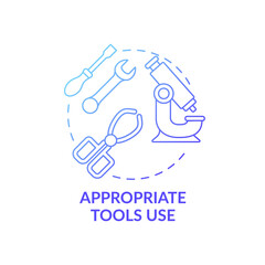 Appropriate tools use concept icon. Workplace safety elements. Different instrument to make working process easier idea thin line illustration. Vector isolated outline RGB color drawing