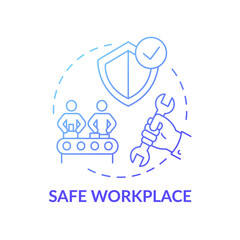 Safe workplace concept icon. Workplace safety elements. Everyday safety for worker health. Health saving strategy idea thin line illustration. Vector isolated outline RGB color drawing