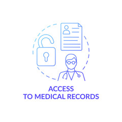 Access to medical records concept icon. Different medicational data about employee health status. Medical care idea thin line illustration. Vector isolated outline RGB color drawing