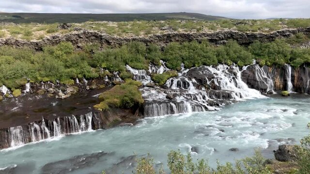 Hraunfossar Waterfalls in summer season, Iceland