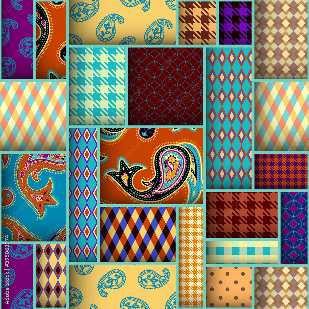 Aufkleber Paper cut shapes design pattern. Seamless vector pattern. Patchwork block layered style.