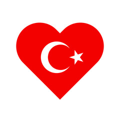 Heart shaped Turkey flag isolated on white background
