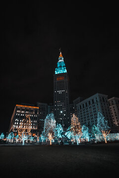 Cleveland Public Square Decorated During The Christmas Holiday With Lights