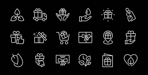 Gifts Linear Icons Set contains Gift Box, Gift Buying, Gift Delivery, Gift Geolocation mobile application, Gift notification, SMS. Editable Barcode, Vectar Icons