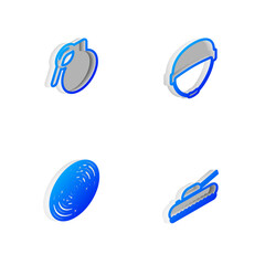 Set Isometric line Military helmet, Hand grenade, Radar with targets and tank icon. Vector.