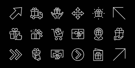Gifts Linear Icons Set contains Gift Box, Gift Buying, Gift Delivery, Gift Geolocation mobile application, Gift notification, SMS. Editable Barcode, Vectar Icons