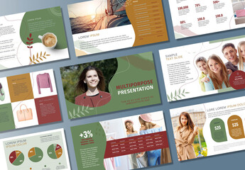 Business Presentation Layout with Green and Maroon Accents
