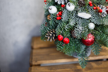 christmas tree and decorations on a white background