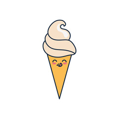 kawaii ice cream icon, flat style