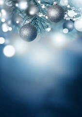 Fir Blue Pine Branch and Christmas ball - Christmas Holidays Background. - 395068741