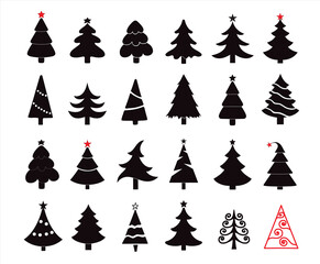 Obraz premium Cute Hand drawn Christmas tree icons set isolated on white background