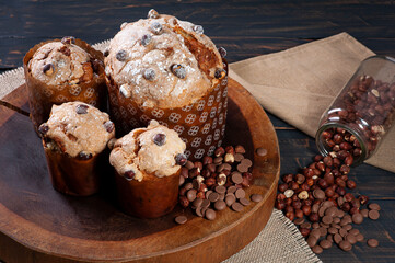 .Delicious homemade panettone with natural fermentation. Chocolate and hazelnut filling