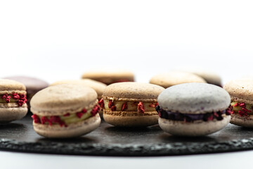 Delicious macaroons for a gift for a wedding or anniversary celebration. Sweet set.