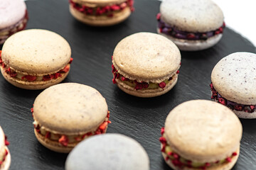 Delicious macaroons for a gift for a wedding or anniversary celebration. Sweet set.