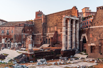 Forum of Augustus and Nerva in the centre of Rome at sunset