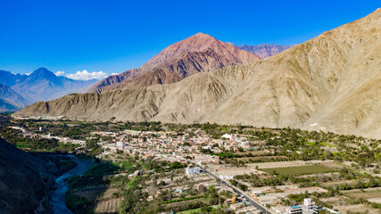 Aerial panoramic view of Lunahuana , Cañete, Lima - Peru.