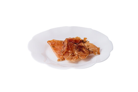 Chicken chips in a plate on a white background