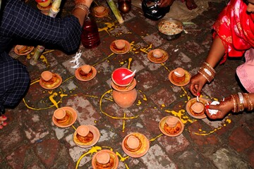 Arg make soup for Chhath puja.Clay lamps used in Kosi - obrazy, fototapety, plakaty