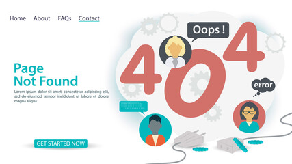 oops 404 error page not found banner Internet connection problems icons of people among numbers for websites and mobile apps Flat vector illustration