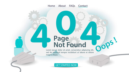 oops 404 error page not found banner Internet connection problems numbers and disconnected connection cable for websites and mobile apps Flat vector illustration