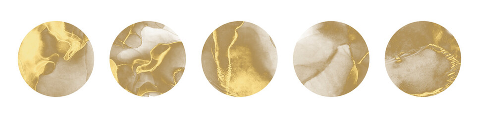 Alcohol ink hand painted abstract spread color circle stain texture set isolated on white background - social network design