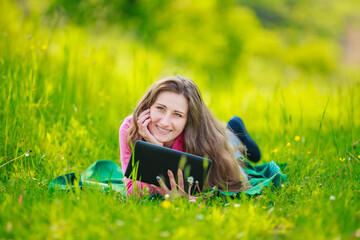 portrait of a girl with a tablet