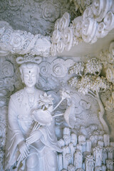 Wat Huay Pla Kang, white big buddha and dragons in Chiang Rai, Chiang Mai province, Thailand